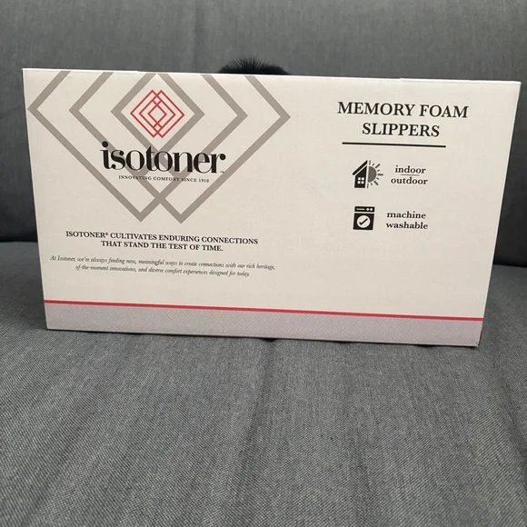 Isotoner Women's Black Slippers with Patterned Trim - Picture 2 of 4